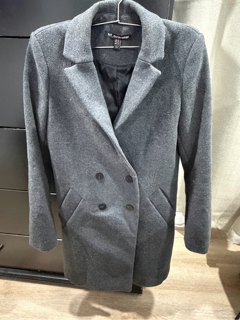 Zara Women's Charcoal Gray Wool-Blend Double-Breasted Coat